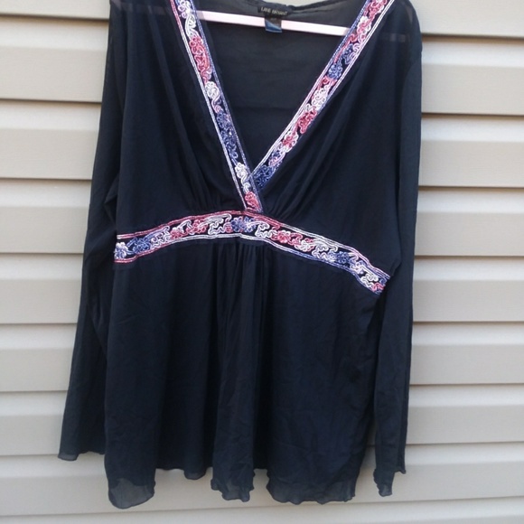 Lane Bryant 26/28 Sheer Black Empire Waist Top - Picture 2 of 7